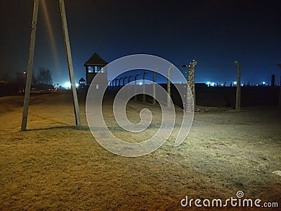 Birkenau museum former German extermination camp early morning winter OÅ›wiÄ™cim Editorial Stock Photo